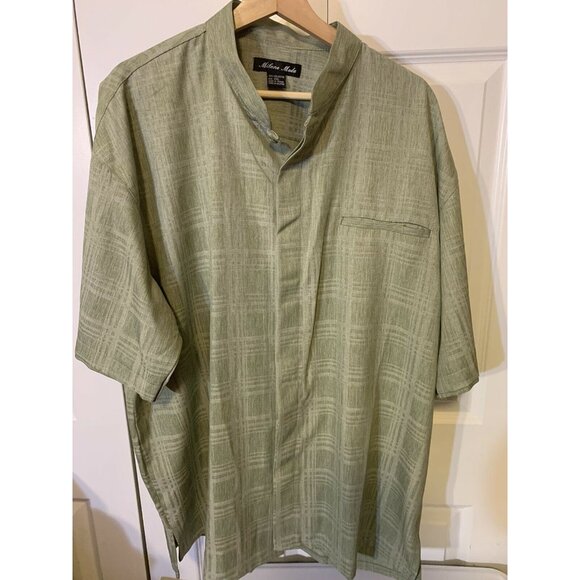 Milano Moda Men’s Sz 2XL Short Sleeve Button Up Green Band Collar - Picture 1 of 6
